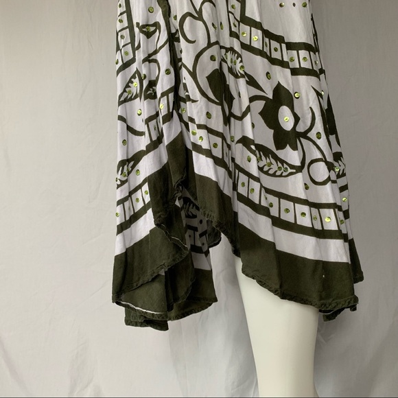 Green white sequined flowy boho lightweight skirt - Picture 5 of 8